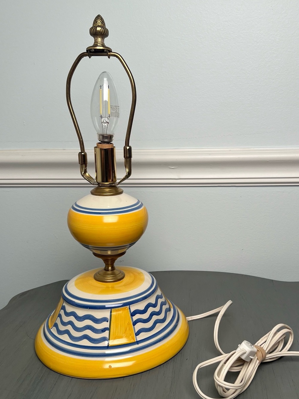 Hand painted Brass/CeramicYellow & Blue Table Lamp. Mediterranean,European.